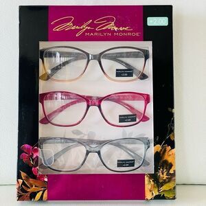 NWT 3 Pack 2.00 Marilyn Monroe Premium Reading Glasses Ombré Black Pink & Grey
